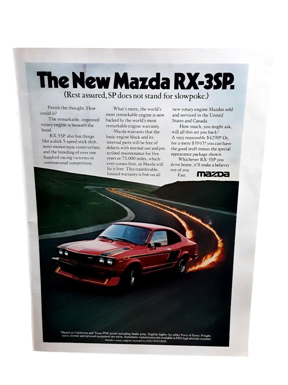 1977 Mazda RX-3 SP Ad Rotary Engine Sports Coupe Vintage Print Advertisement